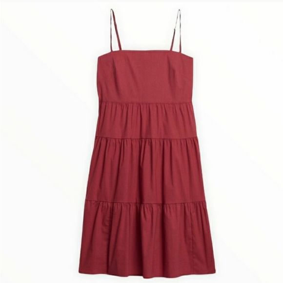 Gap Red Clay Tiered Cotton Midi Dress Size 12 Cami Casual - Picture 1 of 7